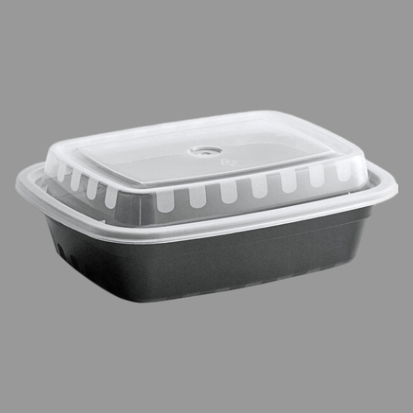 12 oz Rectangle Microwavable Black Containers with Clear Lids [500 Pack]