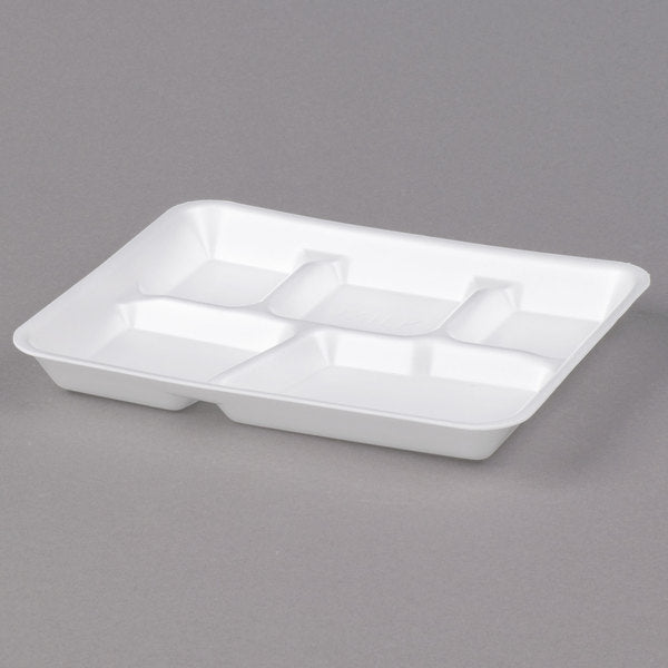 Pactiv 5 Compartment Foam School Lunch Tray, White [500/Case]