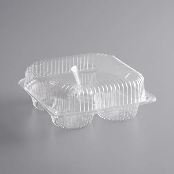 Baker's Mark 4-Compartment Clear Plastic Jumbo Cupcake / Muffin Container [300/Case]