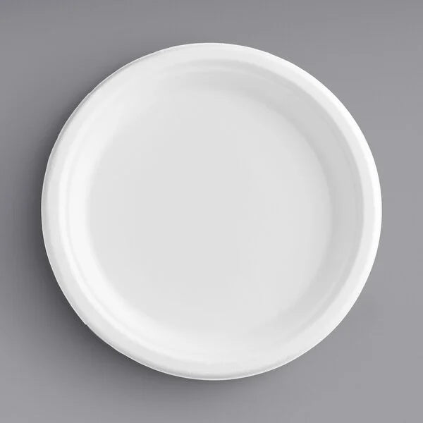 GJ7 - 10" Bagasse Round Plate, White [500/Case]