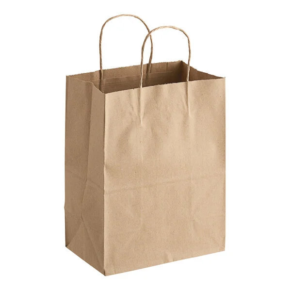 8" X 4.5" X 10" Shopping Bag with Handle, Kraft [250 Pack]