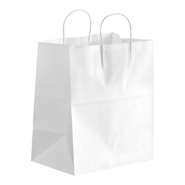 12" x 7" x 12" White Paper Shopping Bag with Handle [250/Case]