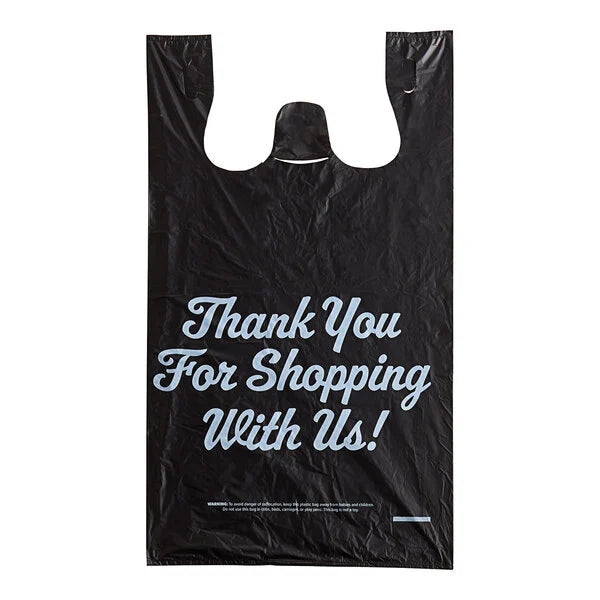 1/6 Plastic T-Shirt Thankyou Bags, Black [300/Pack]