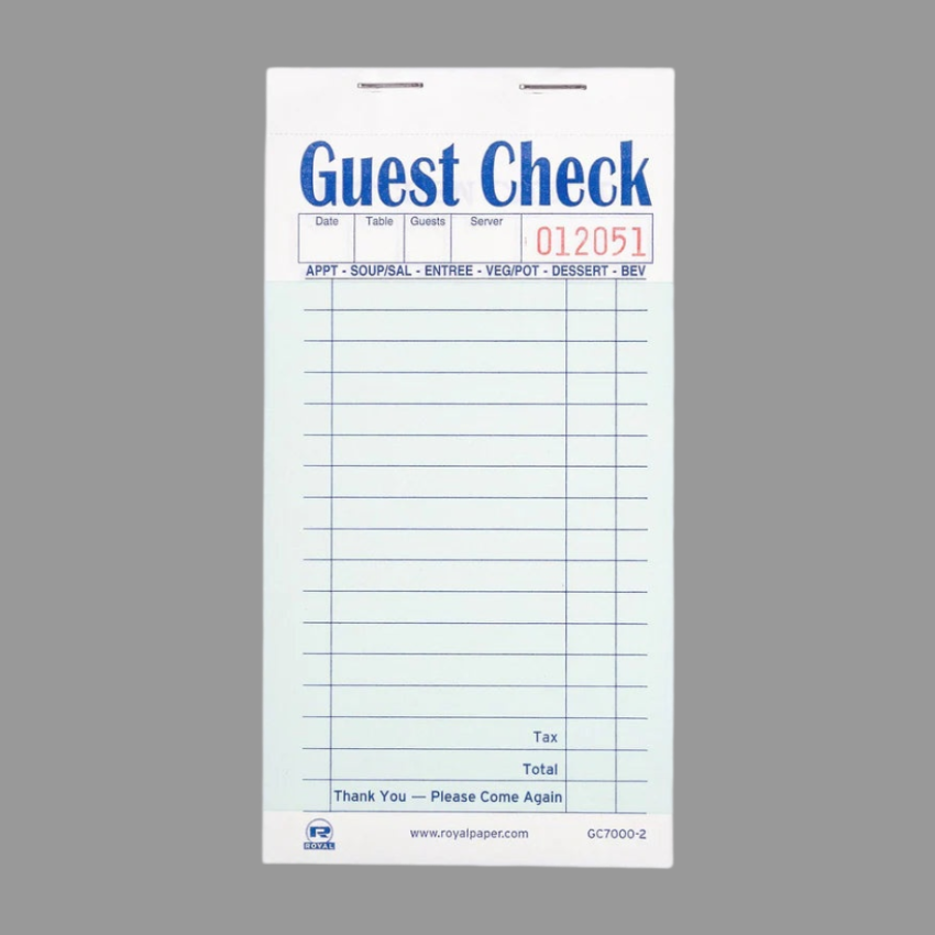 Guest Check 2 Part Carbonless Booked Green 17 Lines 50/50