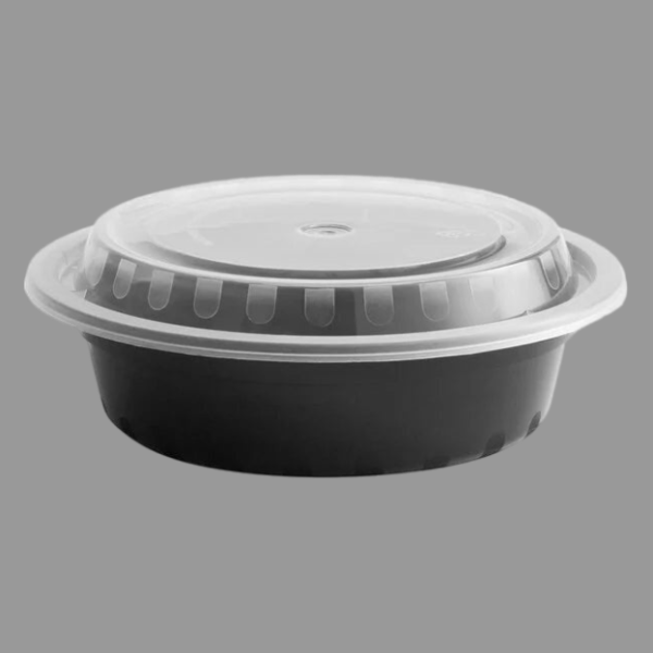 12 oz Round Microwavable Black Containers with Clear Lids [1000/Case]