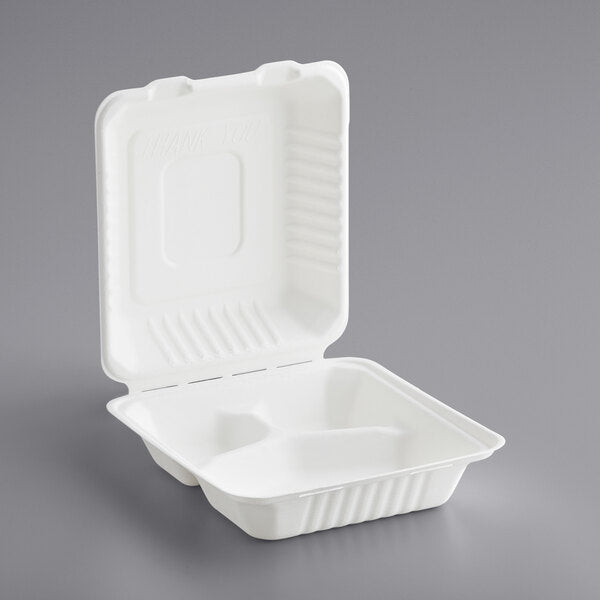 8” X 8”  3 Compartment Biodegradable Clamshells [200 Pack]