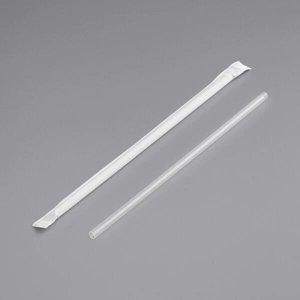 Plastic Jumbo Straws 10 1/4" Paper Wrapped [500 Pack]