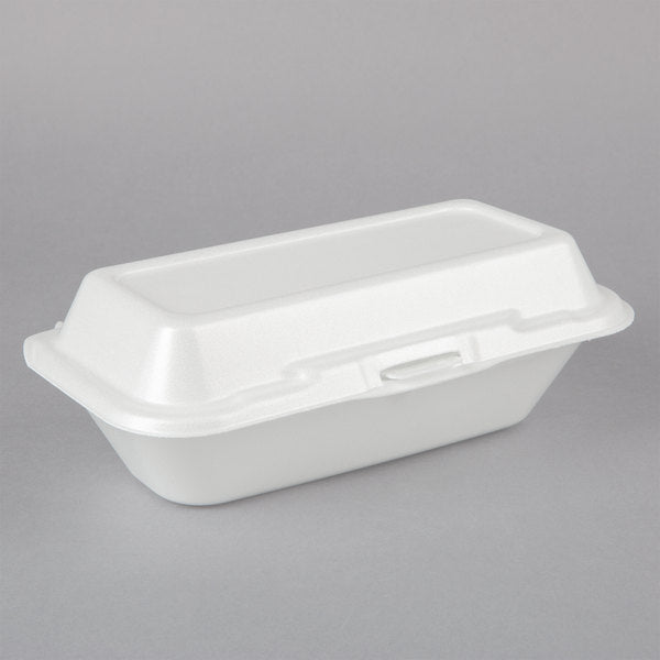 Dart 10" x 5 1/4" x 3" White Hoagie Take Out Container with Perforated Hinged Lid [500/Case]