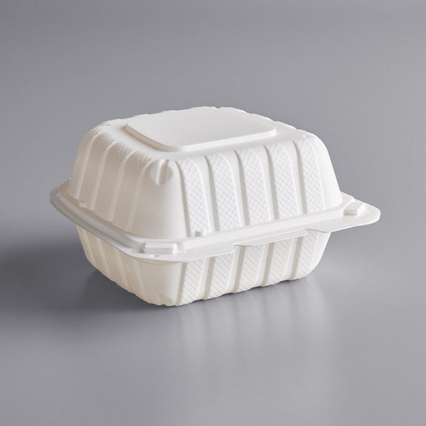 6X6 Microwaveable Mineral-Filled Plastic Hinged Clamshell, White [250 Pack]