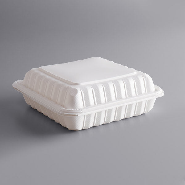 9X9 Microwaveable Mineral-Filled Plastic Hinged Clamshell, White [150 Pack]