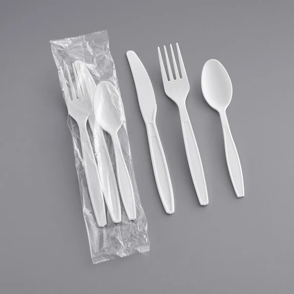 Plastic Cutlery Set Heavy Weight Fork, Knife & Teaspoon White [500 Pack]