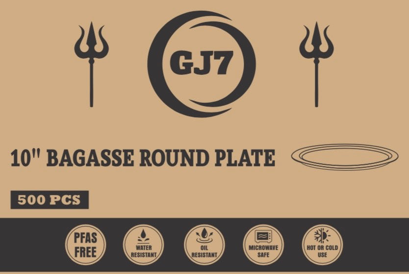 GJ7 - 10" Bagasse Round Plate, White [500/Case]