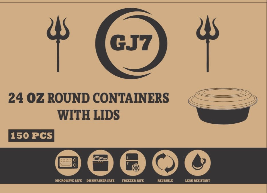 GJ7 24 oz Round Microwavable Black Containers with Clear Lids [150/Case]