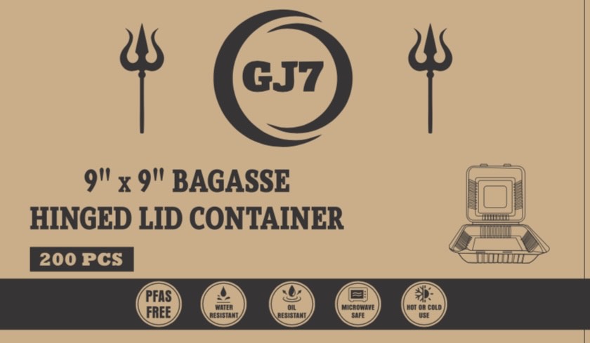 GJ7 - 9" x 9" Bagasse Hinged Lid Container [200/Case]