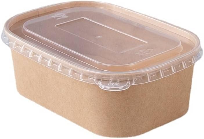 18 oz Rectangle Kraft Paper Bowl With Plastic Lids [300 Pack]