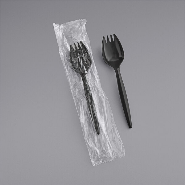 Medium Weight Plastic Spork, Individually Wrapped, Black [1000 Pack