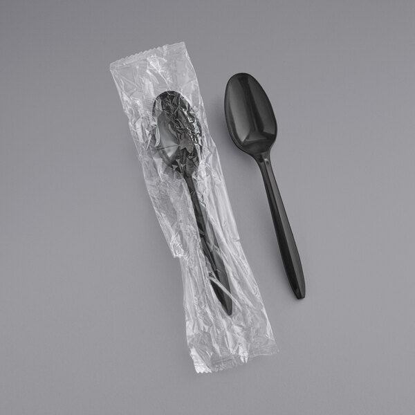 Medium Weight Plastic Teaspoon, Individually Wrapped, Black [1000 Pack]