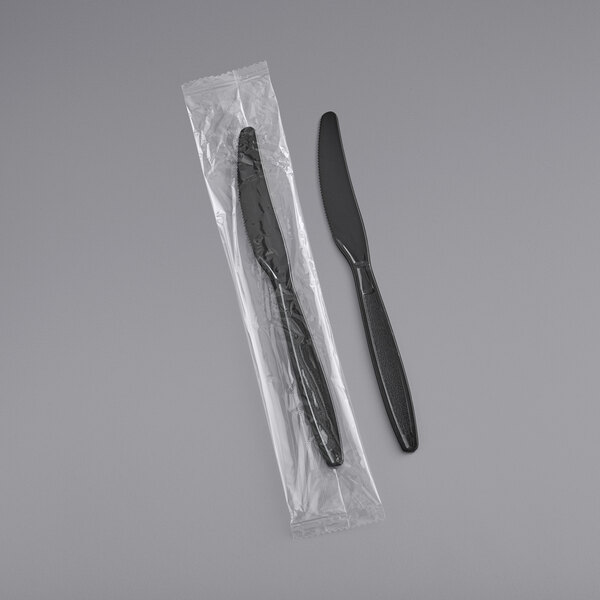 Heavy Weight Plastic Knife Individually Wrapped, Black [1000 Pack]