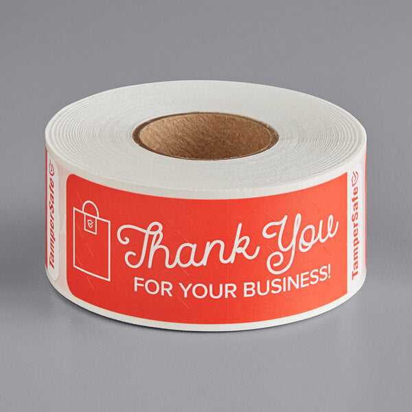 Tamper Evident Red Label Roll 1" X 3" [Thank You for Your Business]