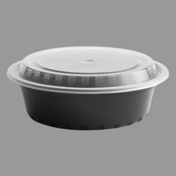 32 oz Round Microwavable Black Containers with Clear Lids [150/Case]
