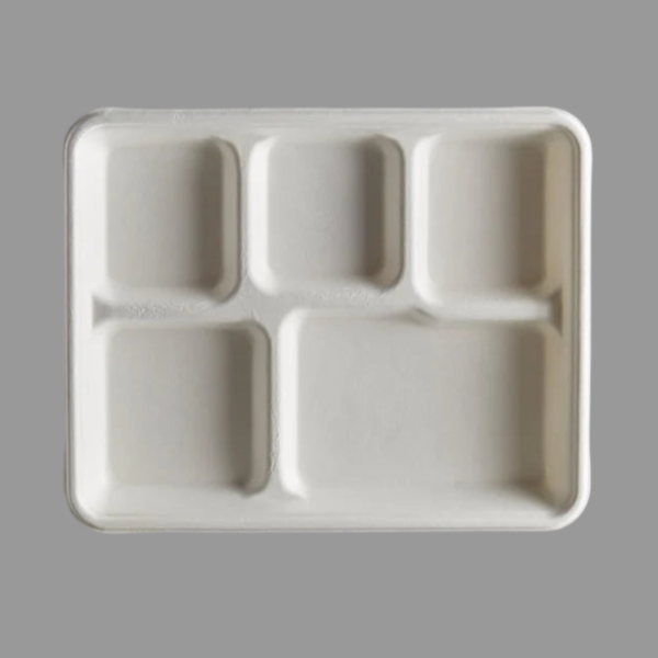 5 Compartment Biodegradable Shallow Meal Tray [500/Case]