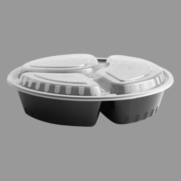 33 oz 3 Compartment Round Microwavable Containers with Lids [300 Pack]