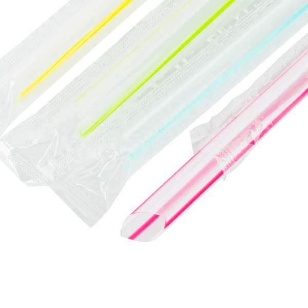 Karat 7.5'' Boba Straws Poly Wrapped (10mm), Mixed Striped Colors - 2,000 pcs