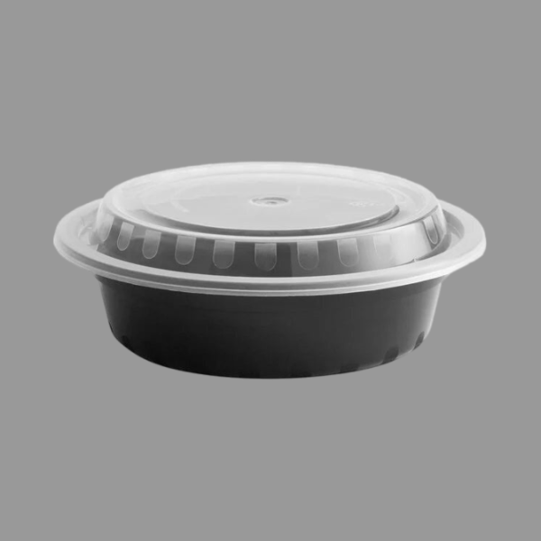 16 oz Round Microwavable Black Containers with Clear Lids [150/Case]