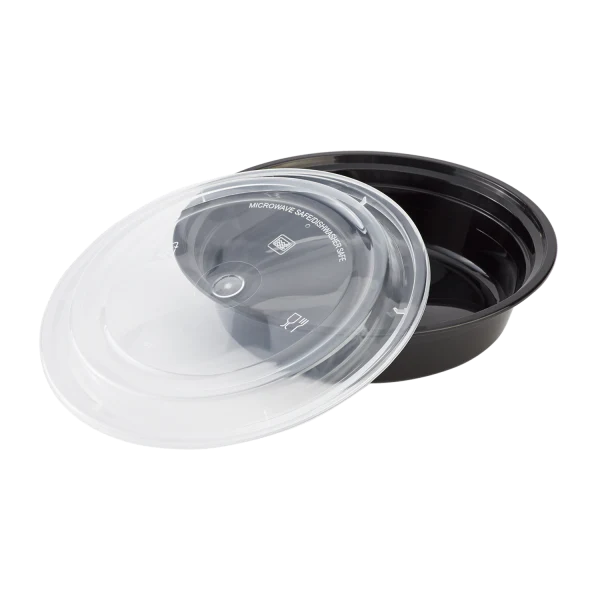 Karat 24oz Round Microwavable Black Containers with Clear Lids [150/Case]